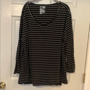 Terra & Sky Black and White Striped Long Sleeve Top 2x 20/22w
